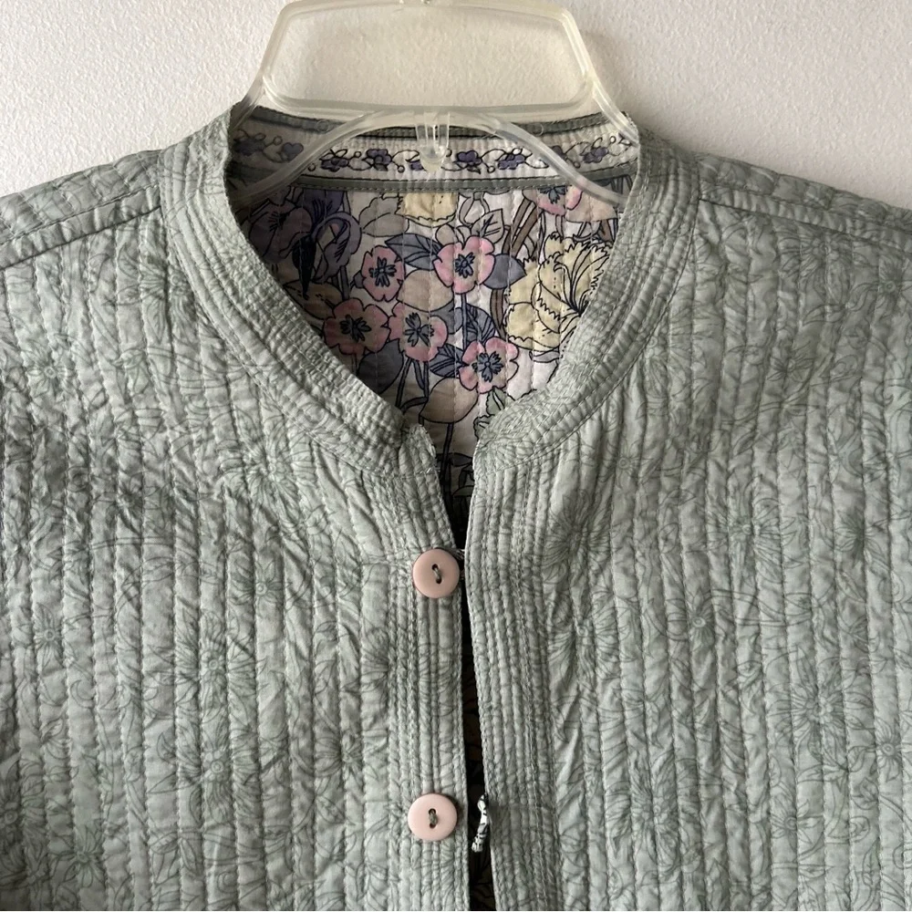 Cottagecore Floral Quilted Reversible Jacket Coat Large Green Pink Yellow Purple